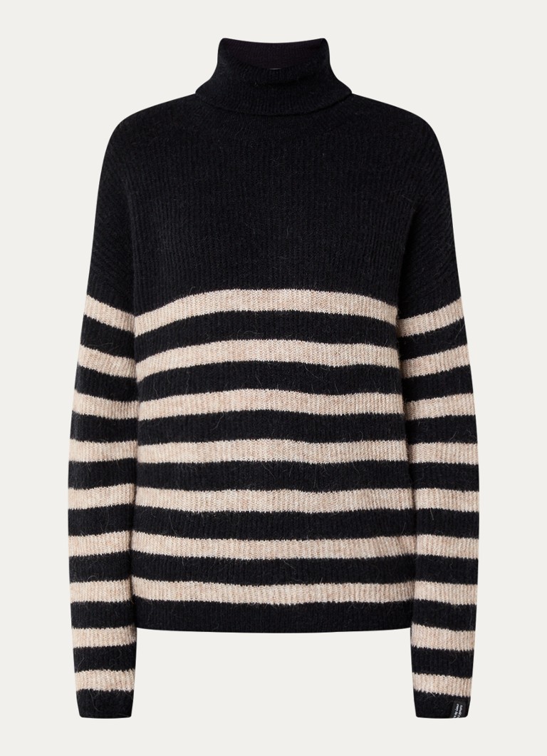 10DAYS Coarse knit sweater in alpaca wool blend with stripe print and col