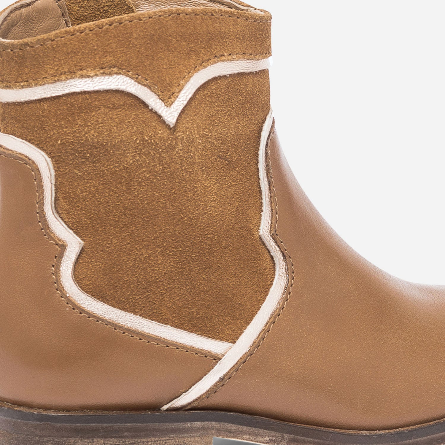 Boots camel et or en cuir