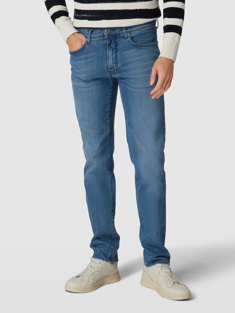 Straight Fit Jeans mit Label-Patch Modell 'Cadiz' in blau