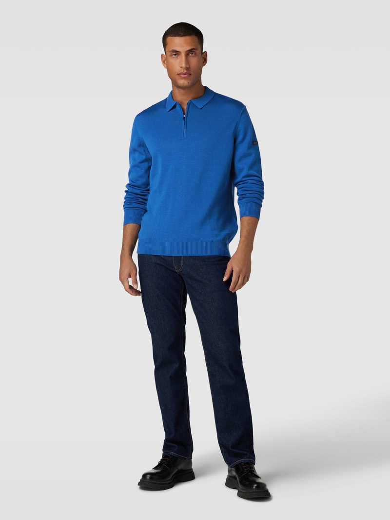 Strickpullover mit kurzem Reißverschluss Modell 'POLO ZIP' in royalblau