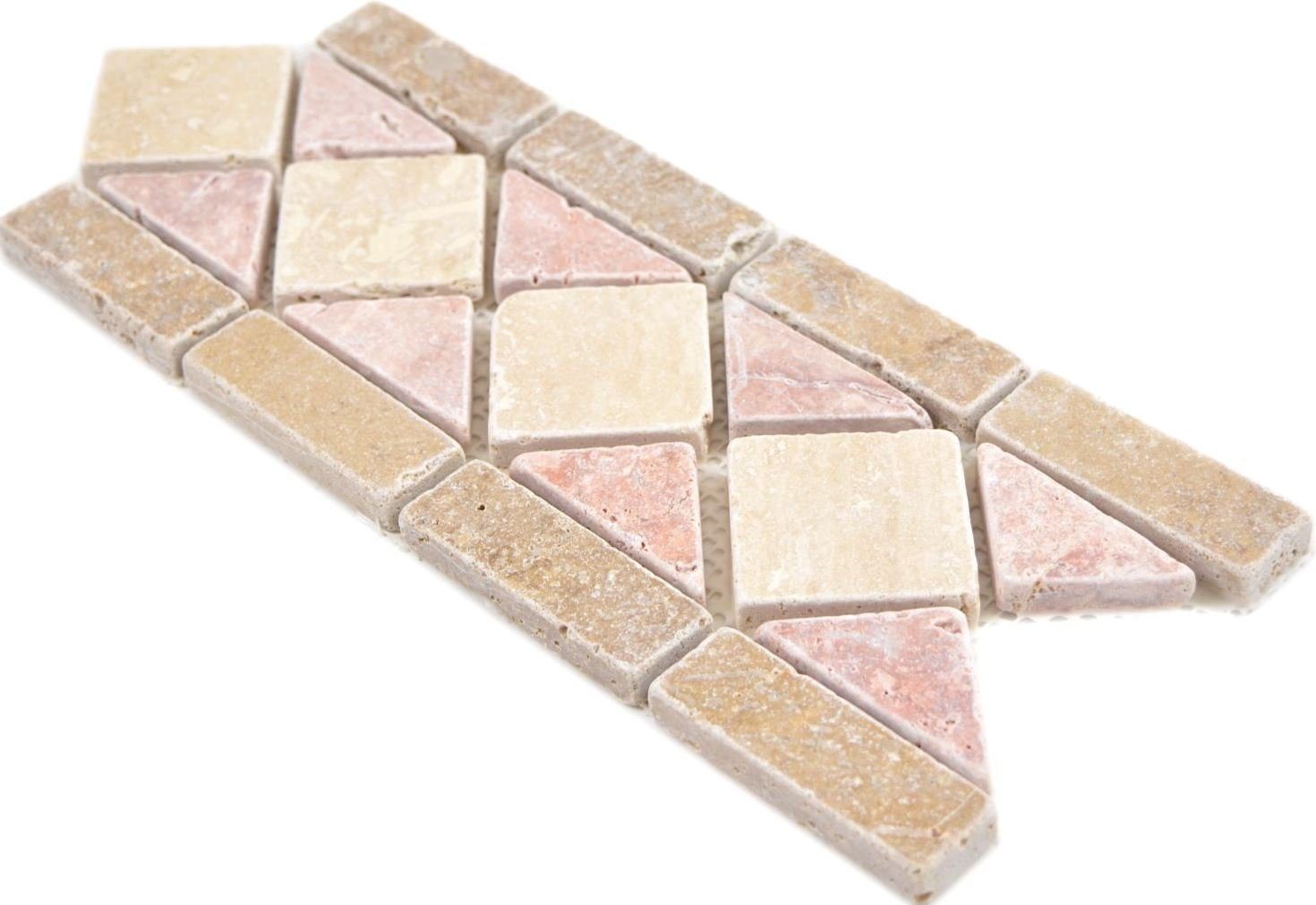 Mosani Fliesen-Bordüre Borde Bordüre Travertin Naturstein beige creme rot teracotta braun
