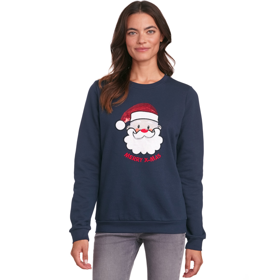 Damen Weihnachtssweatshirt mit Applikation dunkelblau