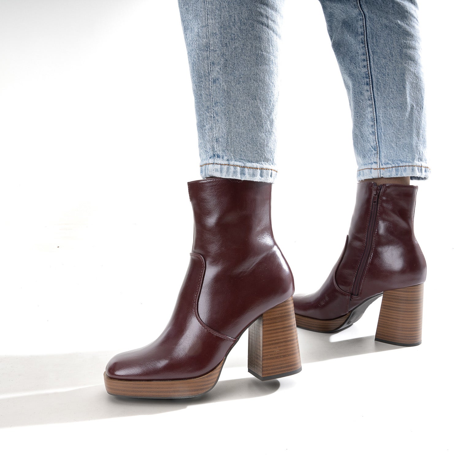 Boots bordeaux éco-conçu à plateforme et talon flare