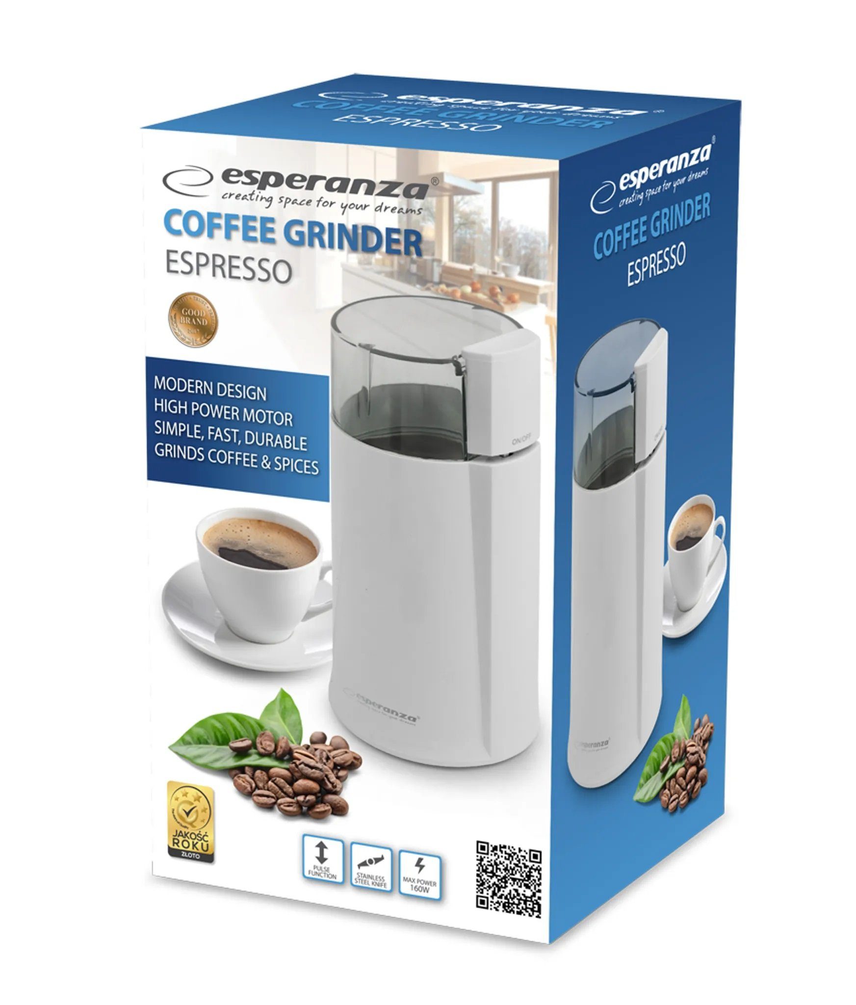 Esperanza Kaffeemühle Kaffeemühle Coffee Grinder 160W Edelstahlmesser, Edelstahlmesser