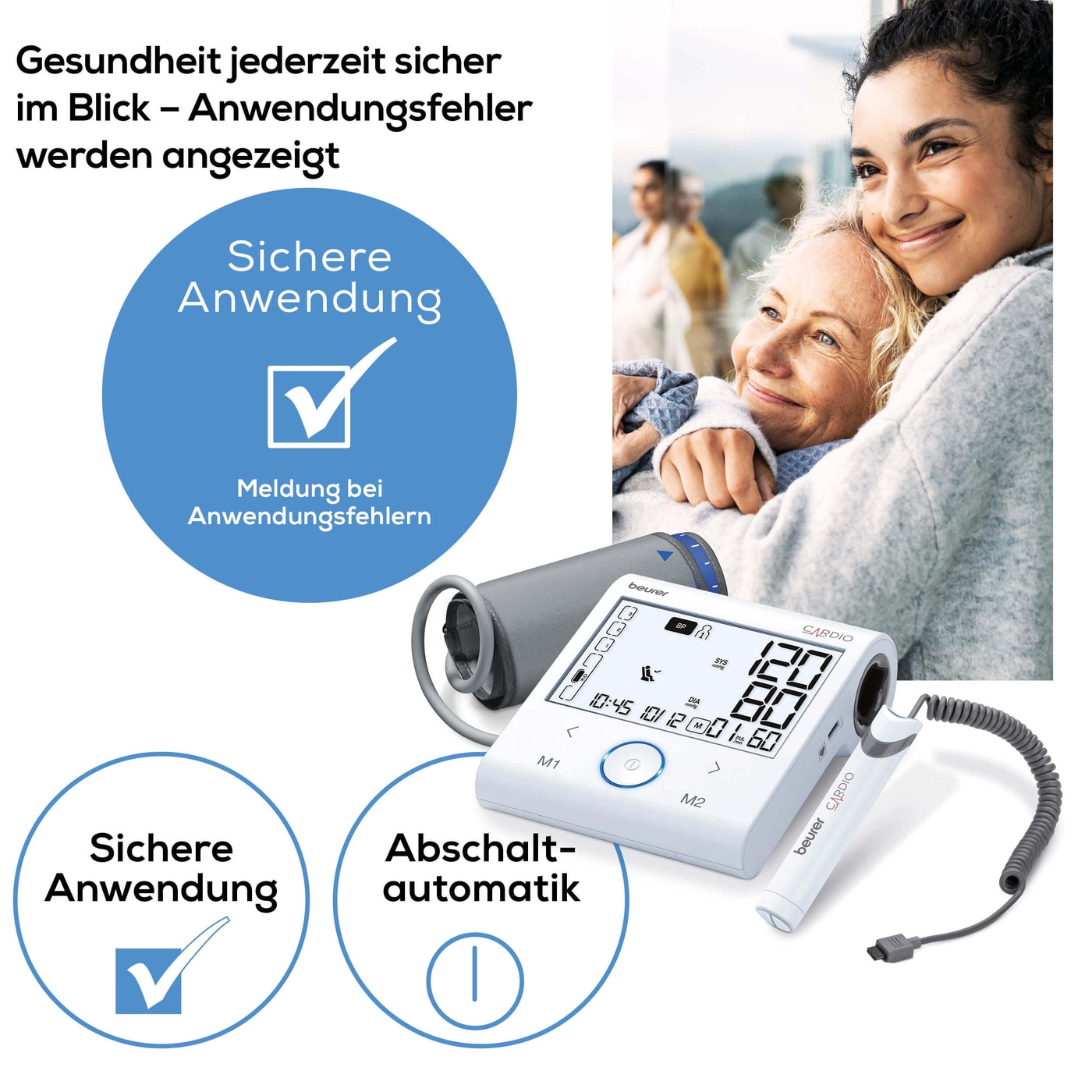 Beurer Blutdruckmessgerät mit EKG-Funktion BM 96 Cardio-Bluetooth® Oberarm-Blutdruckmessgerät mit EKG-Stick & Cardio-App-Anbindung