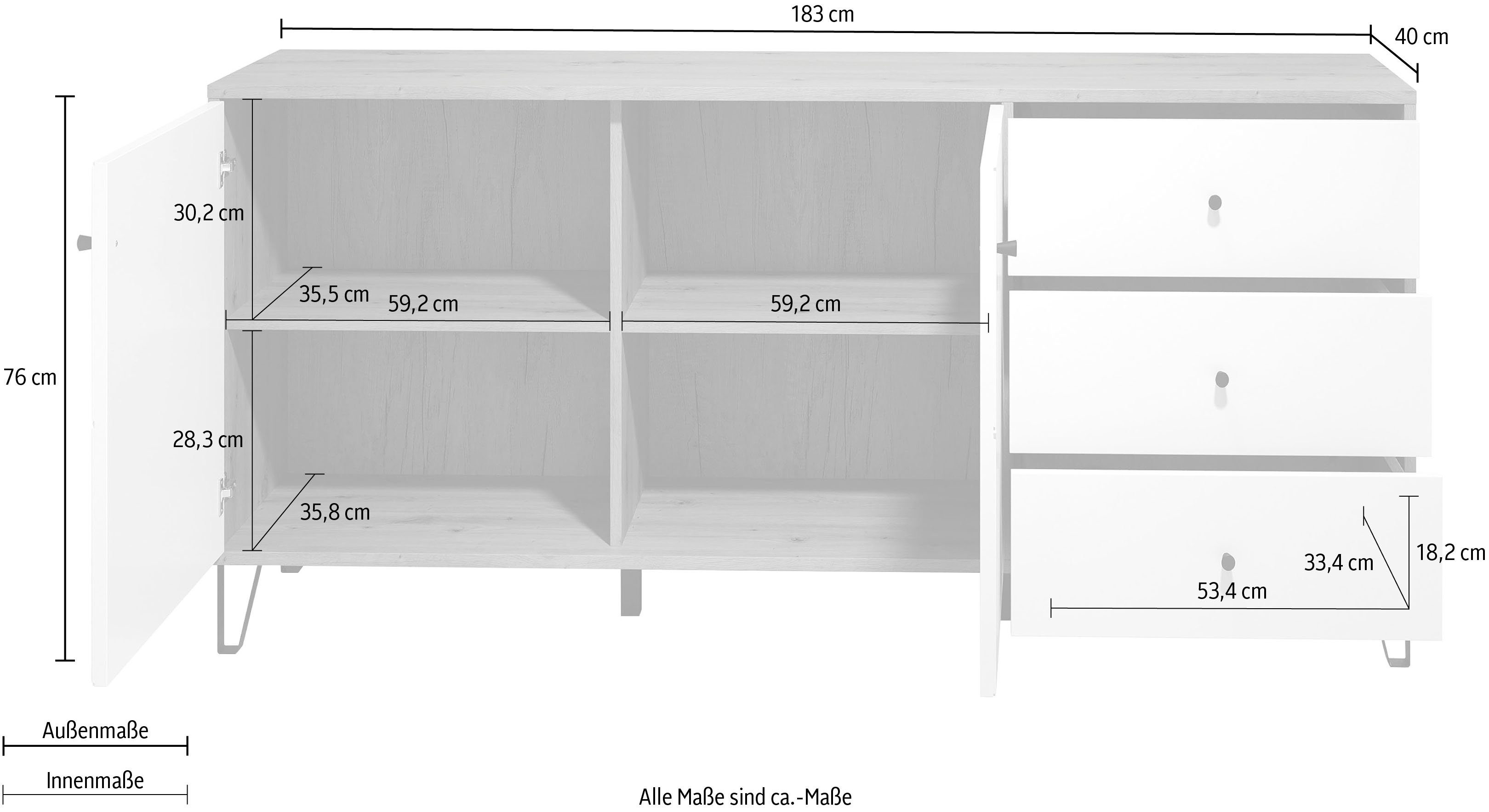 Places of Style Sideboard Tarragona, Fräsungen in Rautenoptik
