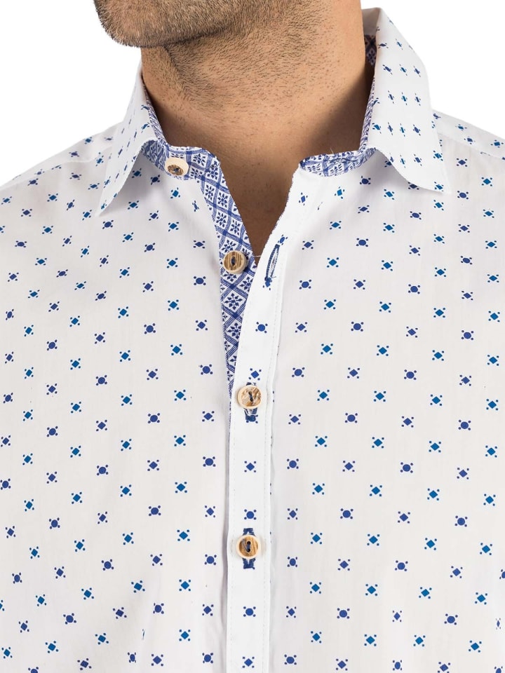 OS-Trachten Trachtenhemd 420000-3456 in weiß-blau günstig kaufen XS