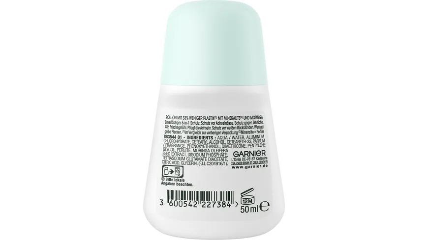 Garnier Mineral Deo Roller Protection 5 - 48h Anti-Schweiß für ein lang anhaltendes Gefühl von Frische ohne Rückstände 50 ml