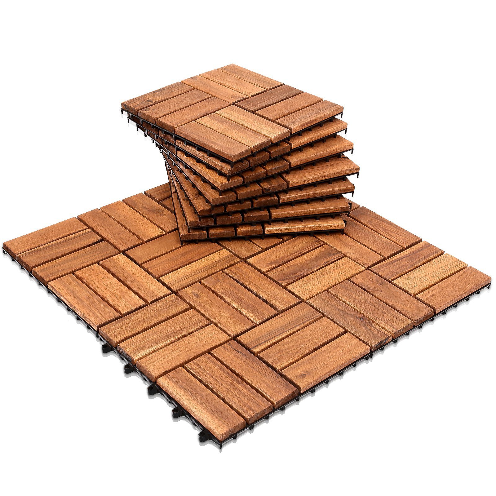 Gimisgu Holzfliesen 11x Terrassenfliese Bodenfliesen Garten Akazie 30x30cm Klicksystem, Platten Holz Bodenfliese