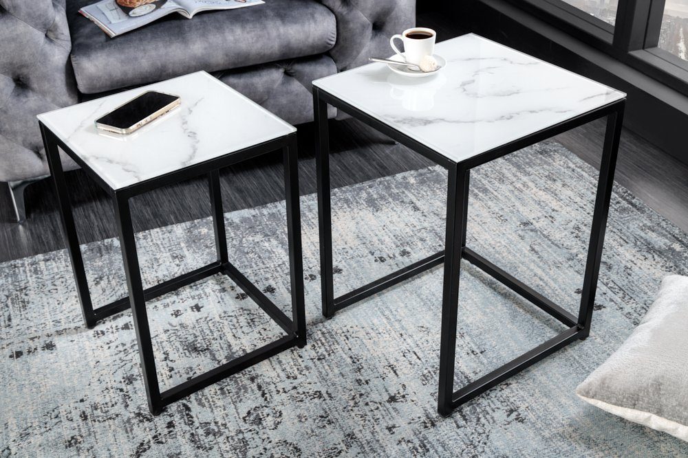 riess-ambiente Beistelltisch ELEGANCE 40cm weiß / schwarz (Set, 2-St), Wohnzimmer · Kristallglas · Metall · eckig · Marmor-Dekor · Barock