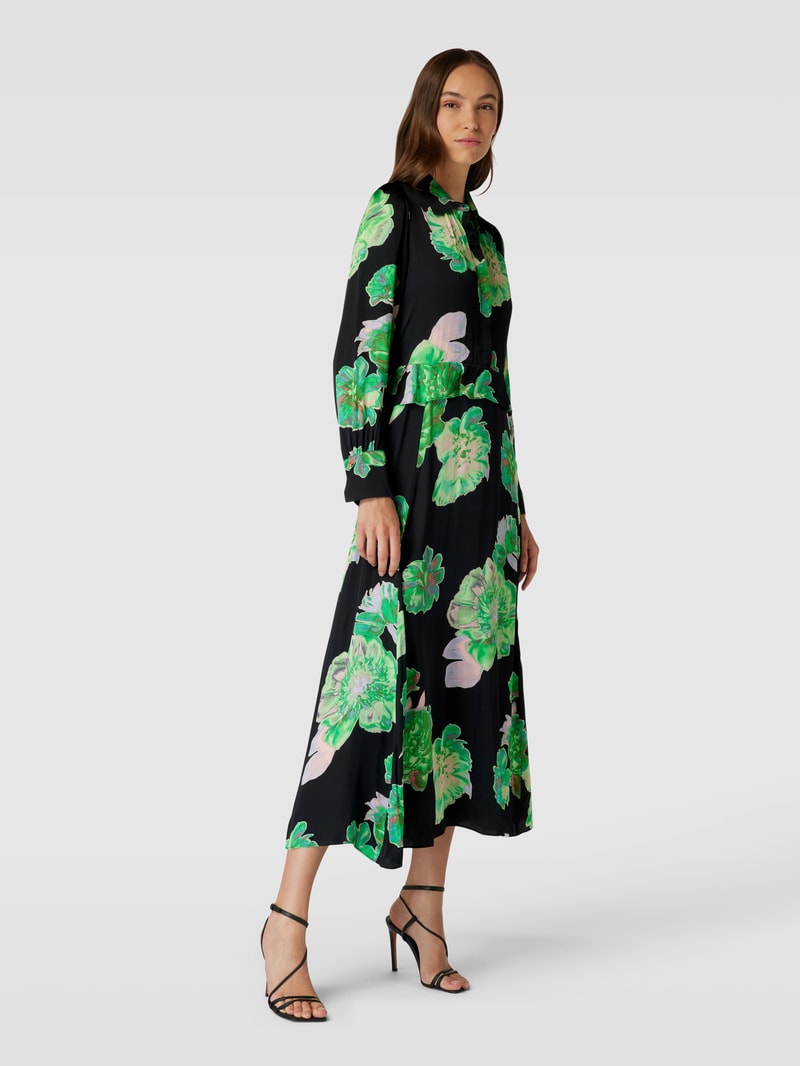 Maxikleid mit Allover-Muster in schwarz