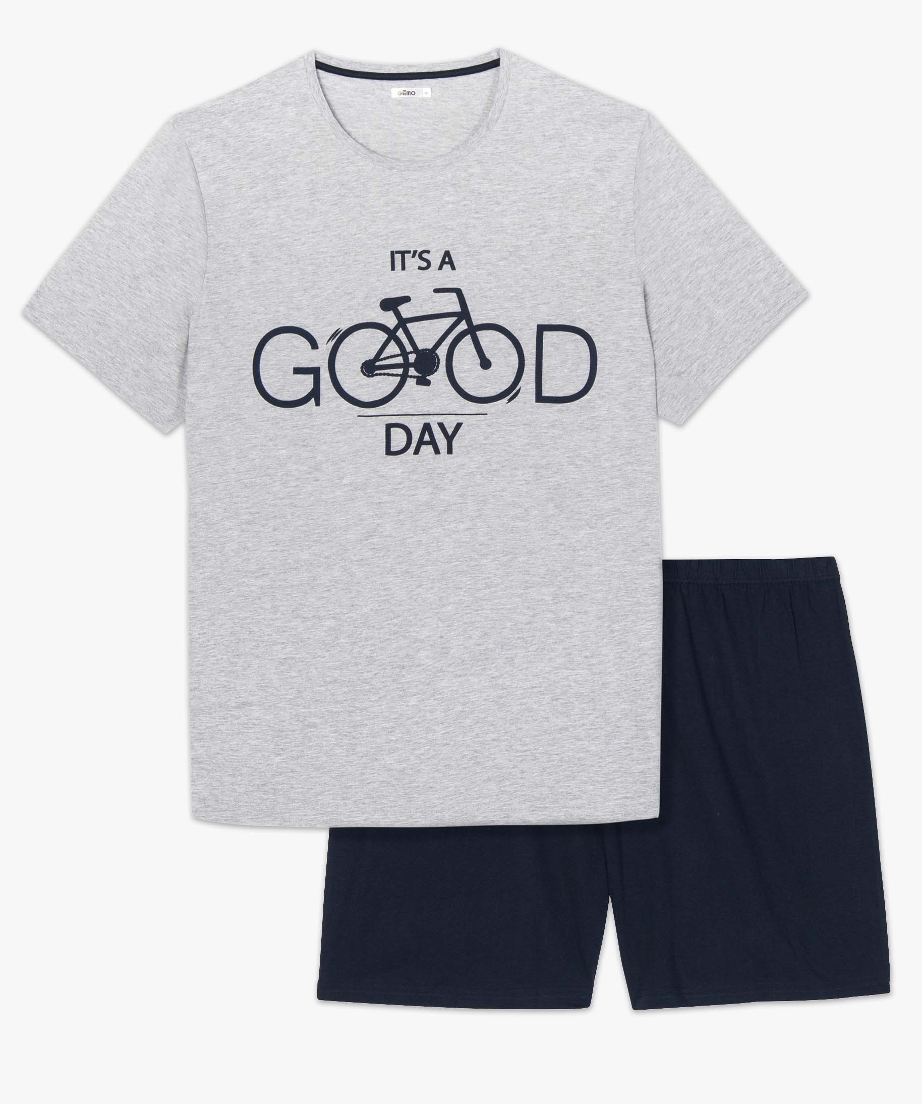 Pyjama homme grande taille à manches courtes et short gris | GEMO
