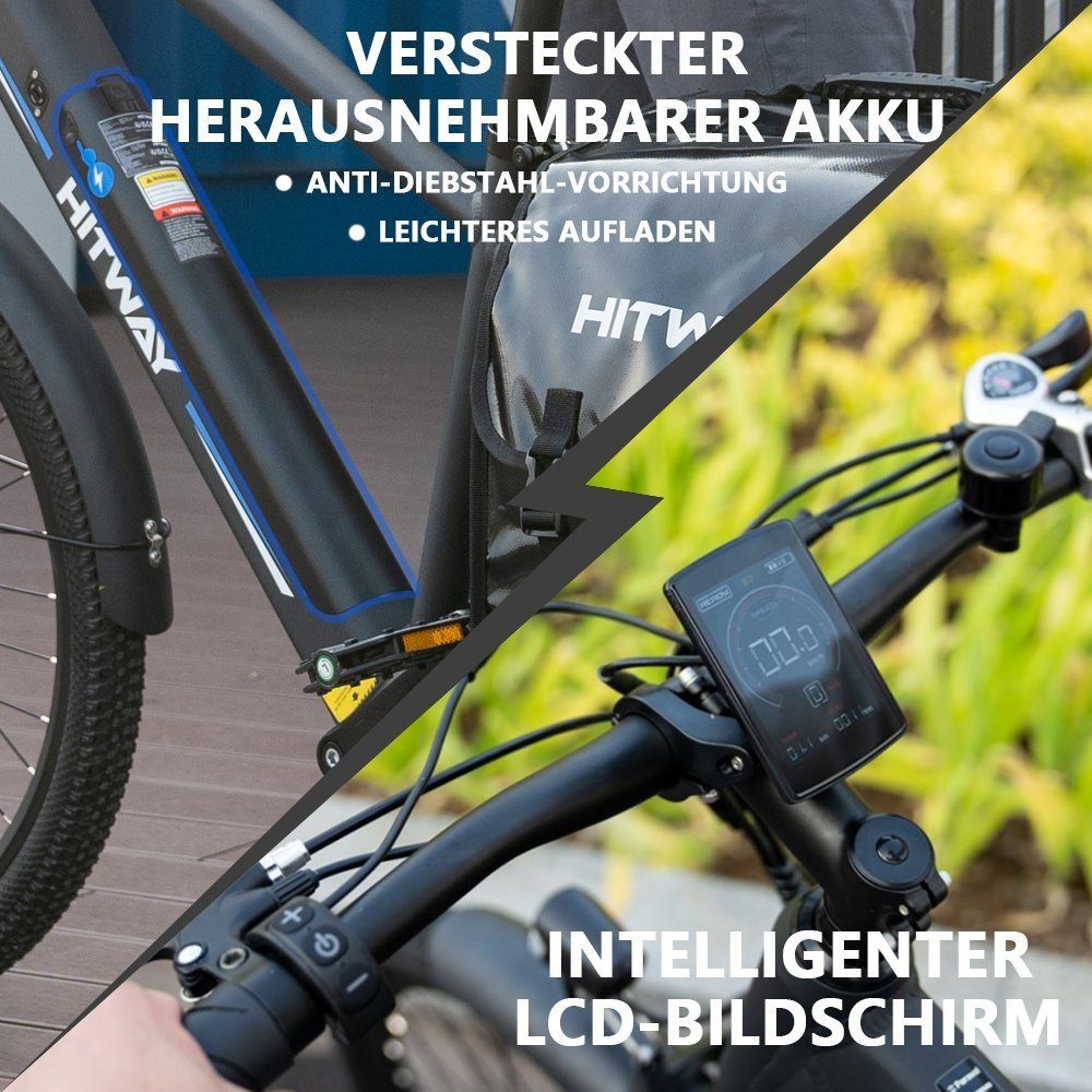 HITWAY E-Bike Elektrofahrrad 26 Zoll Pedelec E-Citybike 36V 12Ah, 7 Gang Shimano Shimano Schaltwerk, Kettenschaltung, Heckmotor, 432 Wh akku, 35-90km Hardtail E-MTB Pedalassistenzmodus Shimano 7 GANG