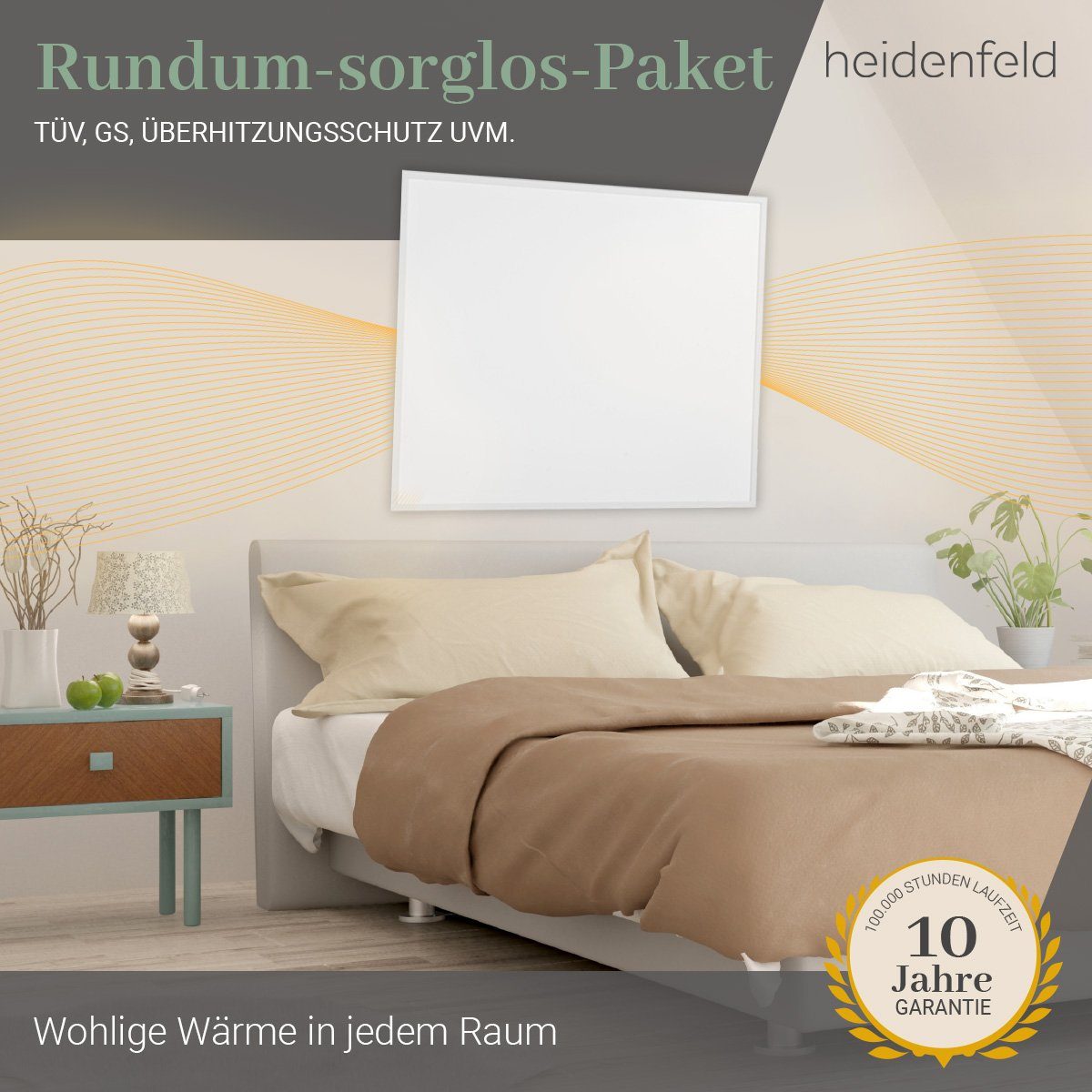 Heidenfeld Infrarotheizung 300 - 1200 W Wand Decken Elektroheizung HF-HP106-2 - 10 J. Garantie, App-Steuerung - Infrarot Wandheizung Heizkörper Elektroheizkörper