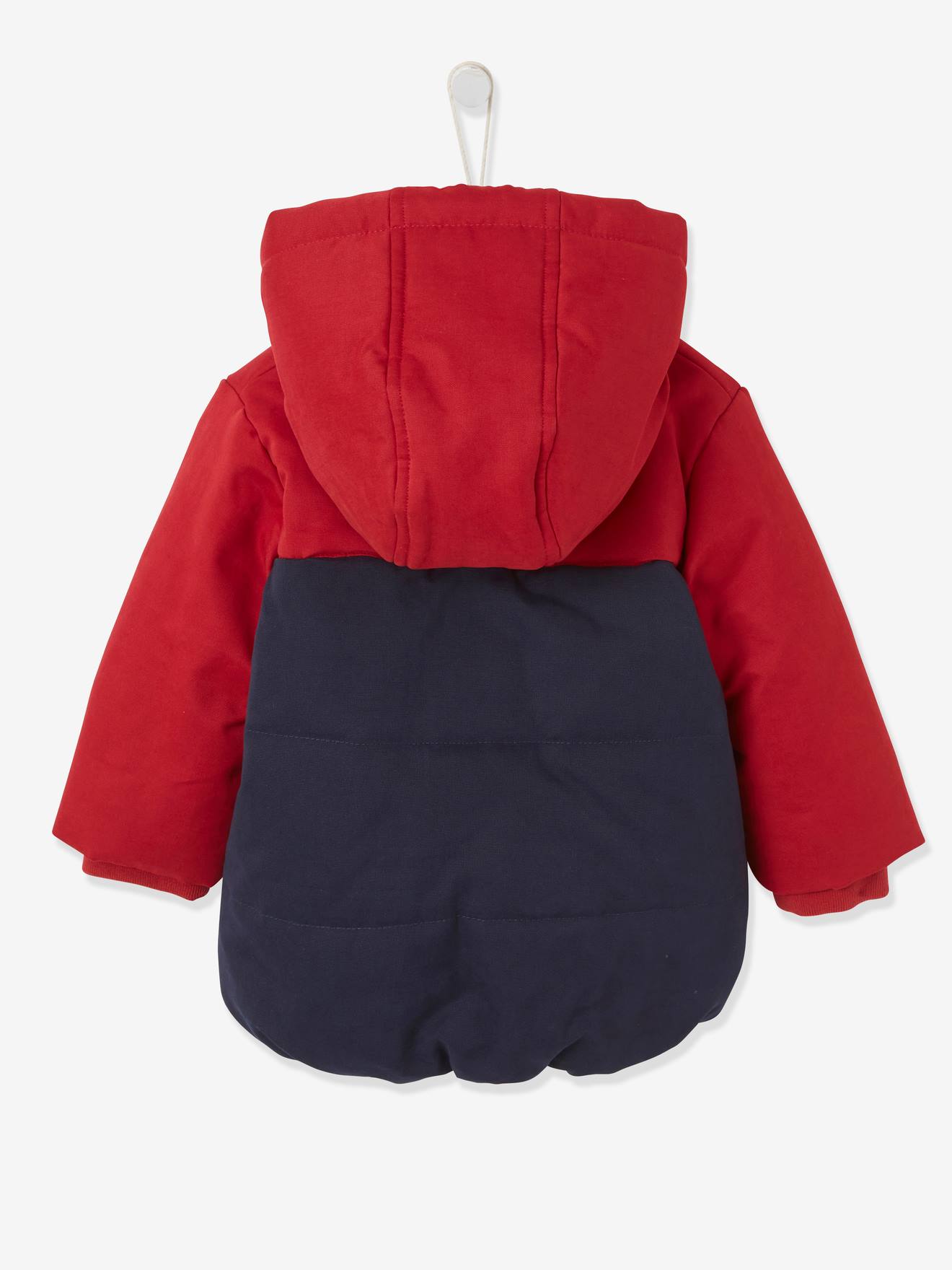 Vertbaudet Jungen Baby Steppjacke, Colorblock-Streifen - dunkelrot
