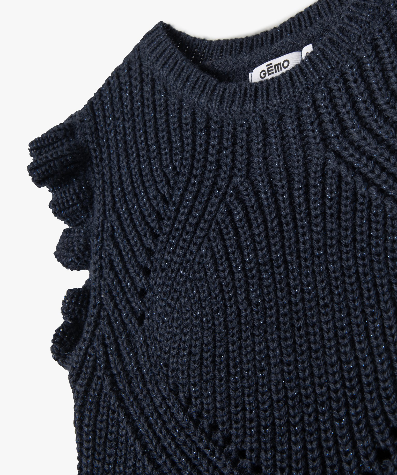 Pull sans manches fille à paillettes et volants marine | GEMO