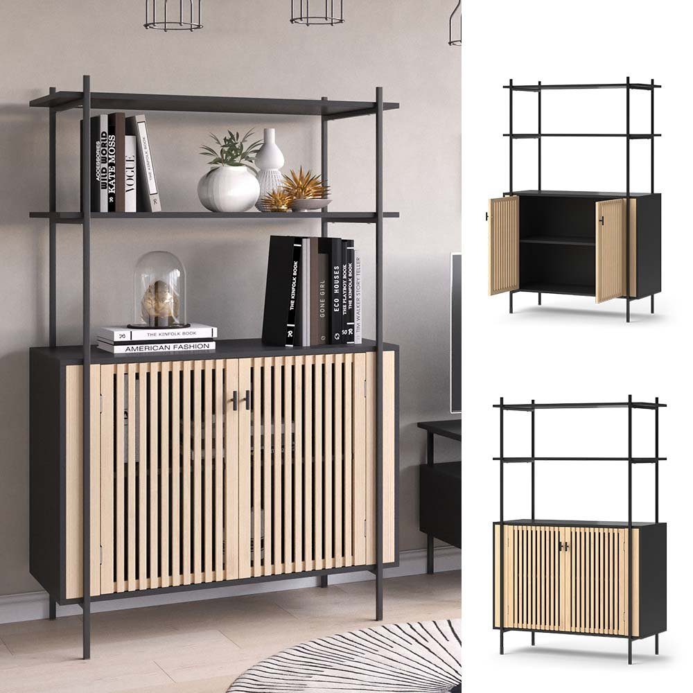 Vicco Bücherregal Standregal Bamboo breit Schwarz/Bamboo