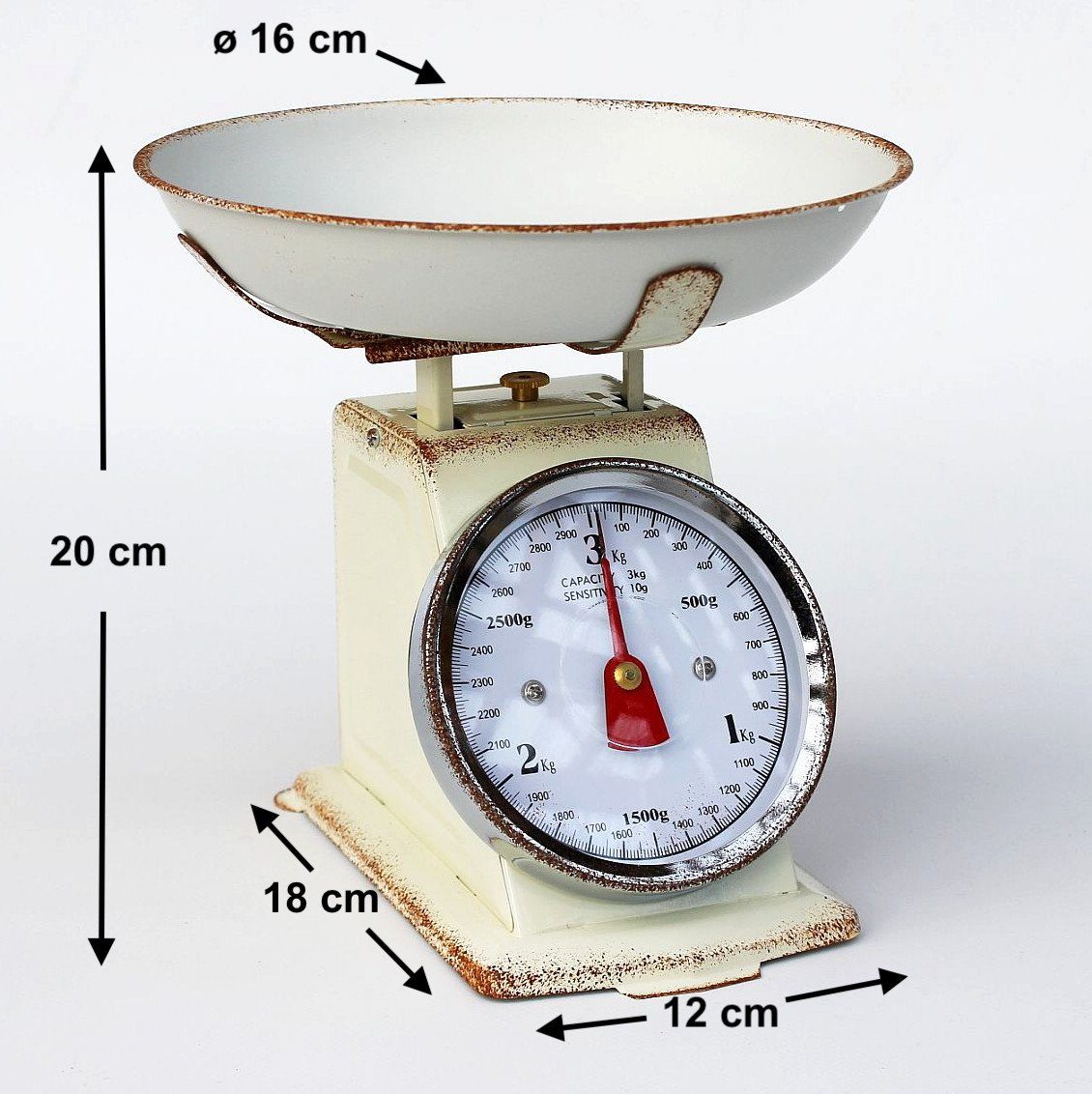 DanDiBo Küchenwaage Küchenwaage Analog Retro Mechanisch mit Schüssel bis 3kg Vintage