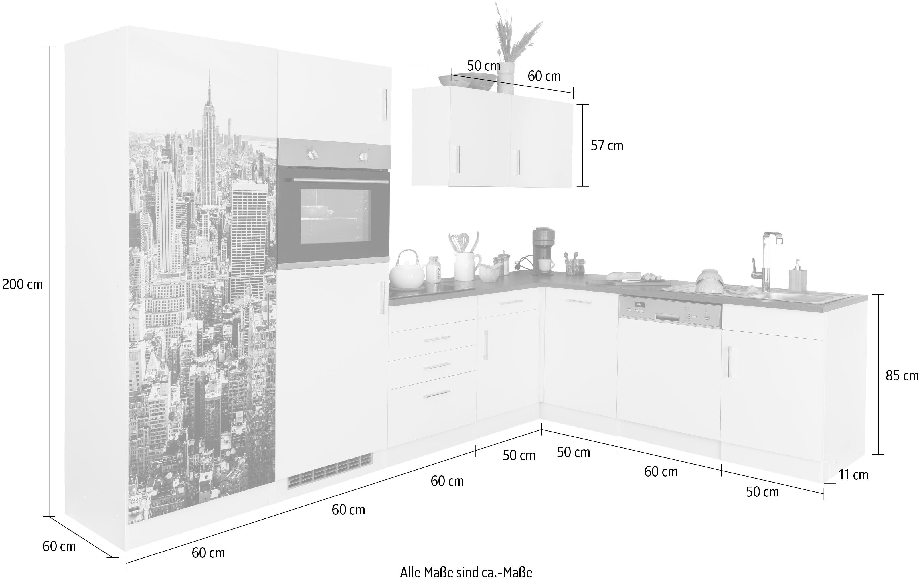 HELD MÖBEL Winkelküche Paris, ohne E-Geräte, Stellbreite 290/220 cm