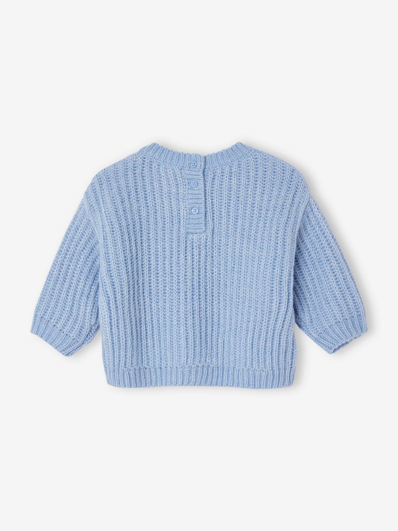 Pull tricot bébé coeur doré bleu ciel