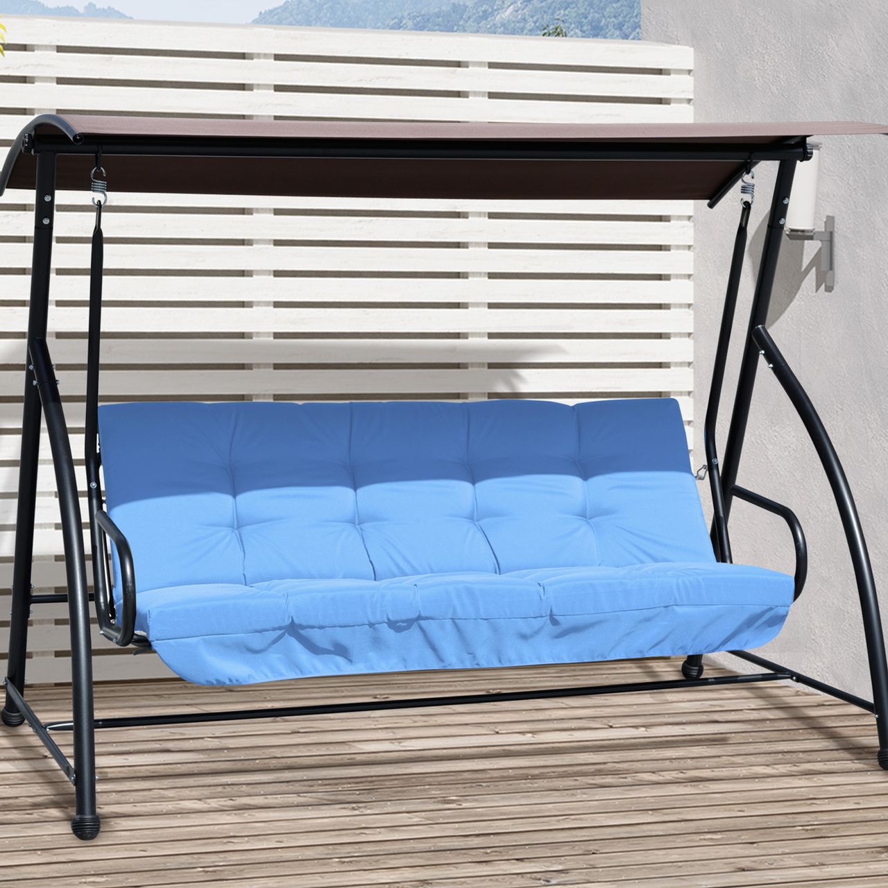 Outsunny Auflagen-Set für Hollywoodschaukel 170 cm Stuhlkissen Schaukelauflage Sitzkissen Gartenschaukel Gartenpolster Rückenkissen Seitenkissen Blau