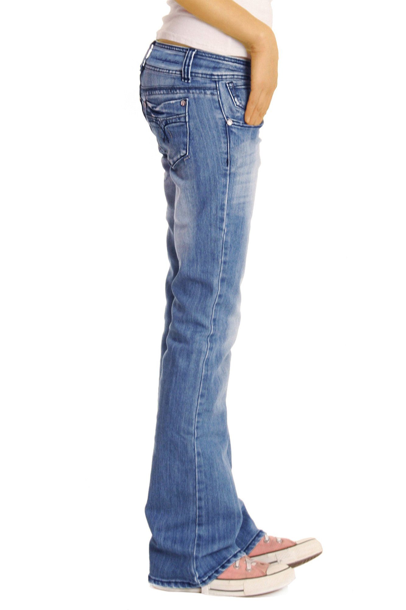be styled Bootcut-Jeans low waist Damenjeans, lockere niedrig geschnittene Hosen j06x 5-pocket