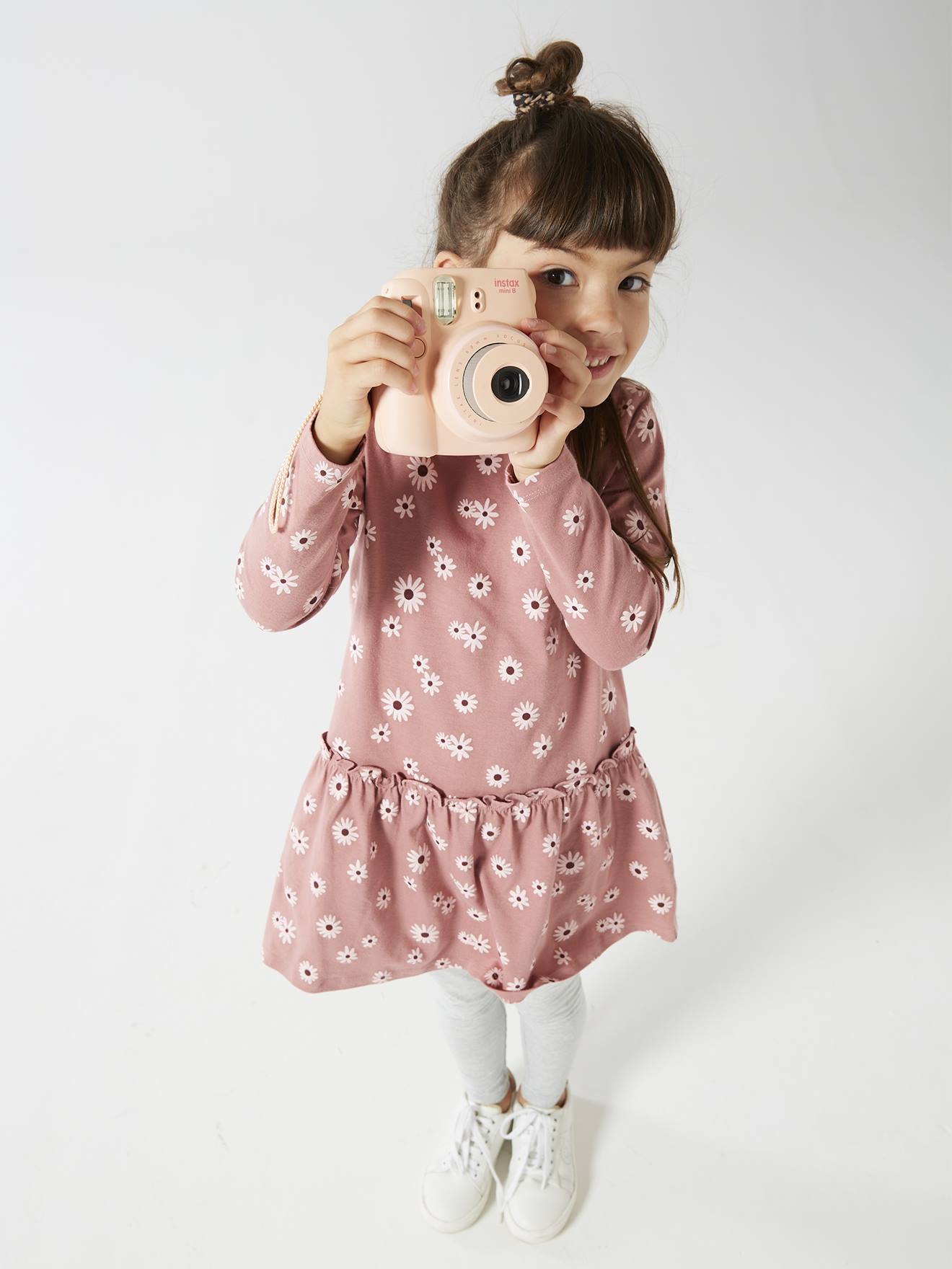 Robe Basics imprimée fille manches longues rose imprimé