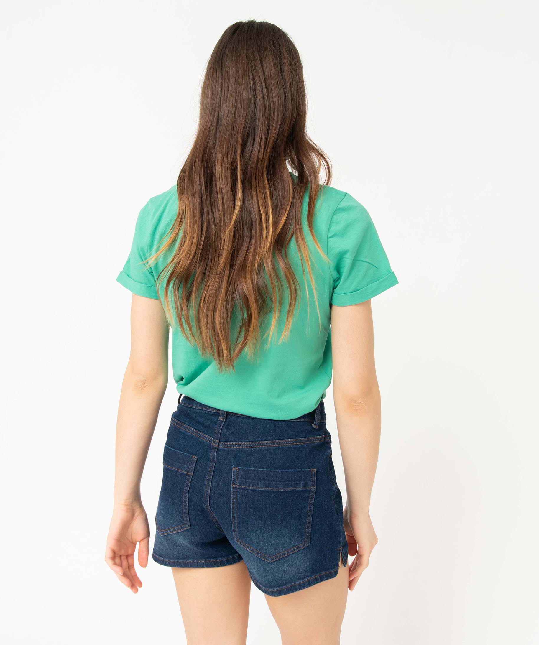 Tee-shirt femme à manches courtes avec message vert | GEMO