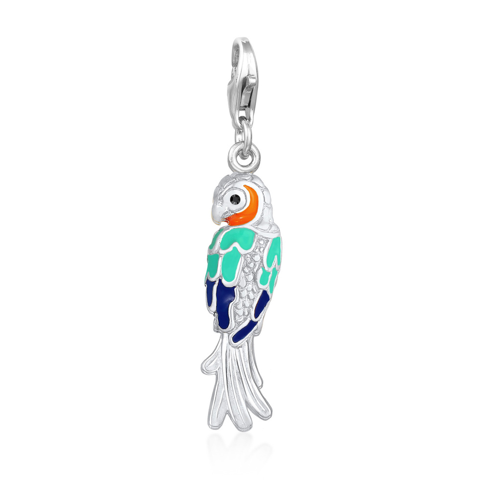 Nenalina Nenalina Amulette Perroquet féminin coloré avec de l'émail et des cristaux en arg Pendentif
