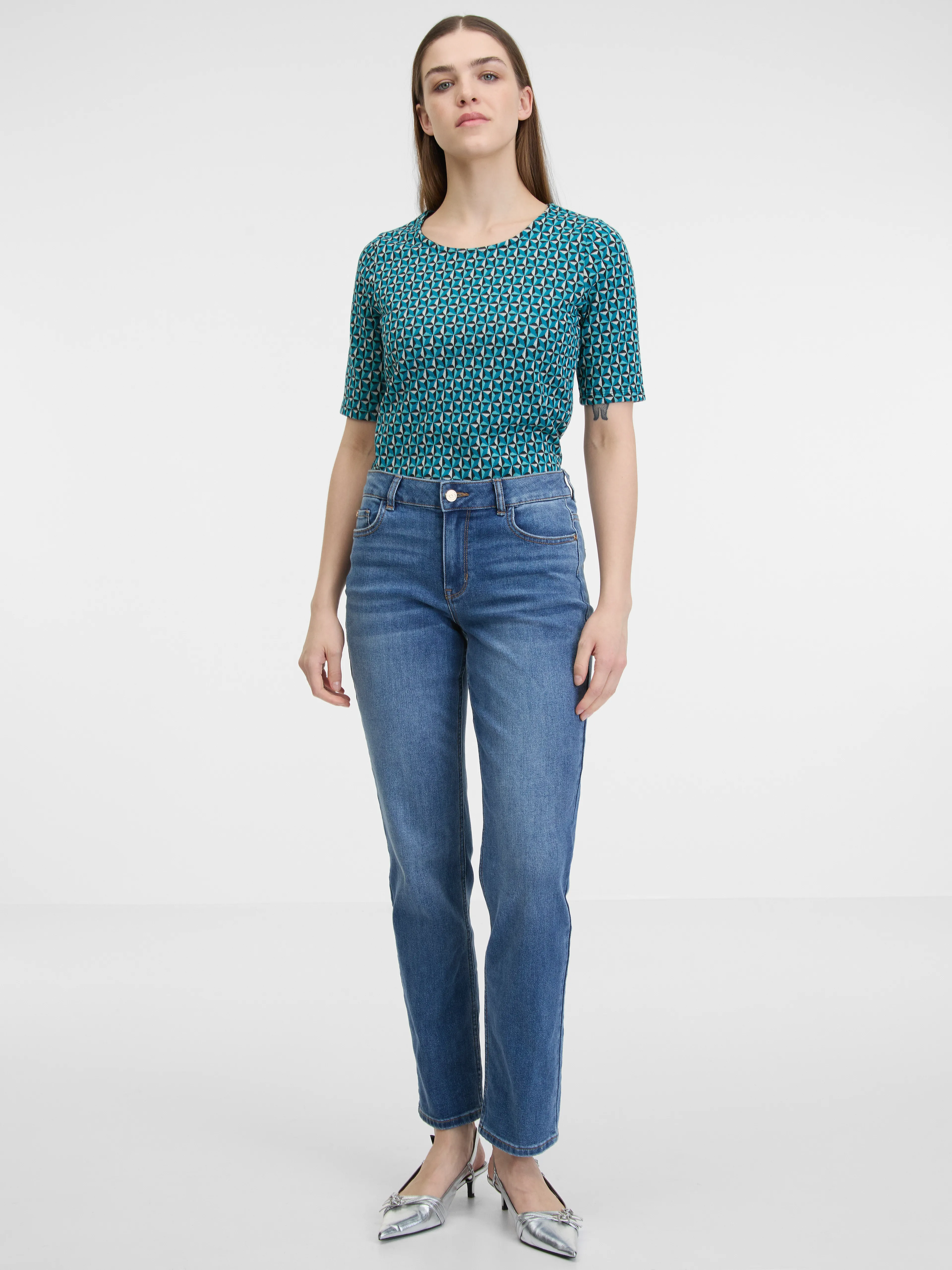 Petrol gemustertes Damen T-Shirt ORSAY