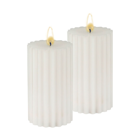 LED-Echtwachskerzen, gerippt, weiß, 2 x 2er Set