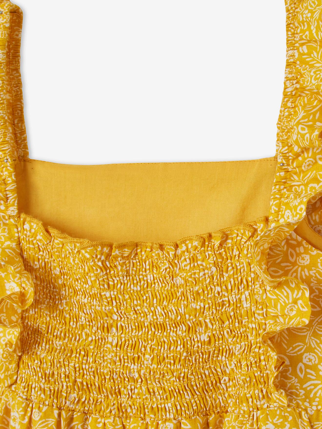 Vertbaudet Mädchen Maxikleid, Volantträger - gelb bedruckt