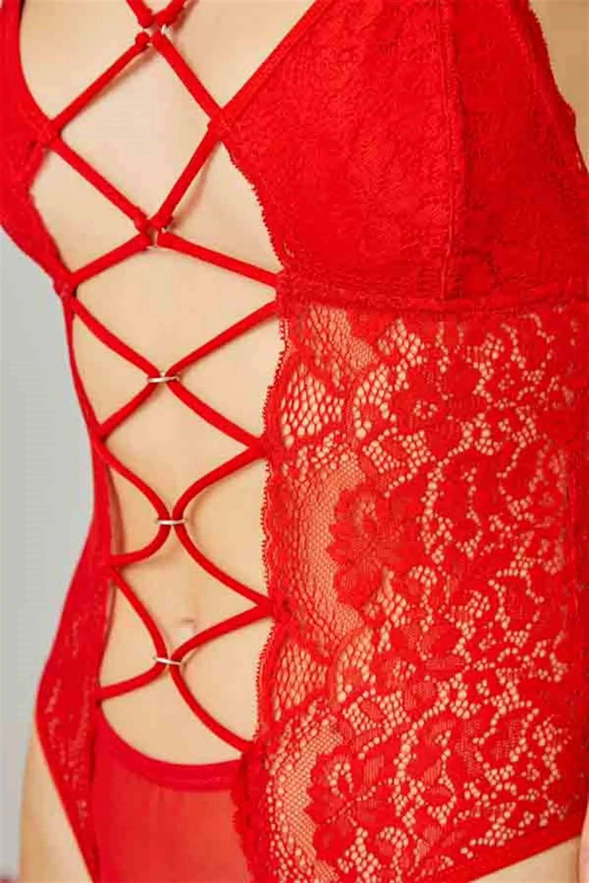 Cottonhill  Roter Seil-Body mit detailliertem, verstellbarem, elastischem Spitzen-Damen-Body