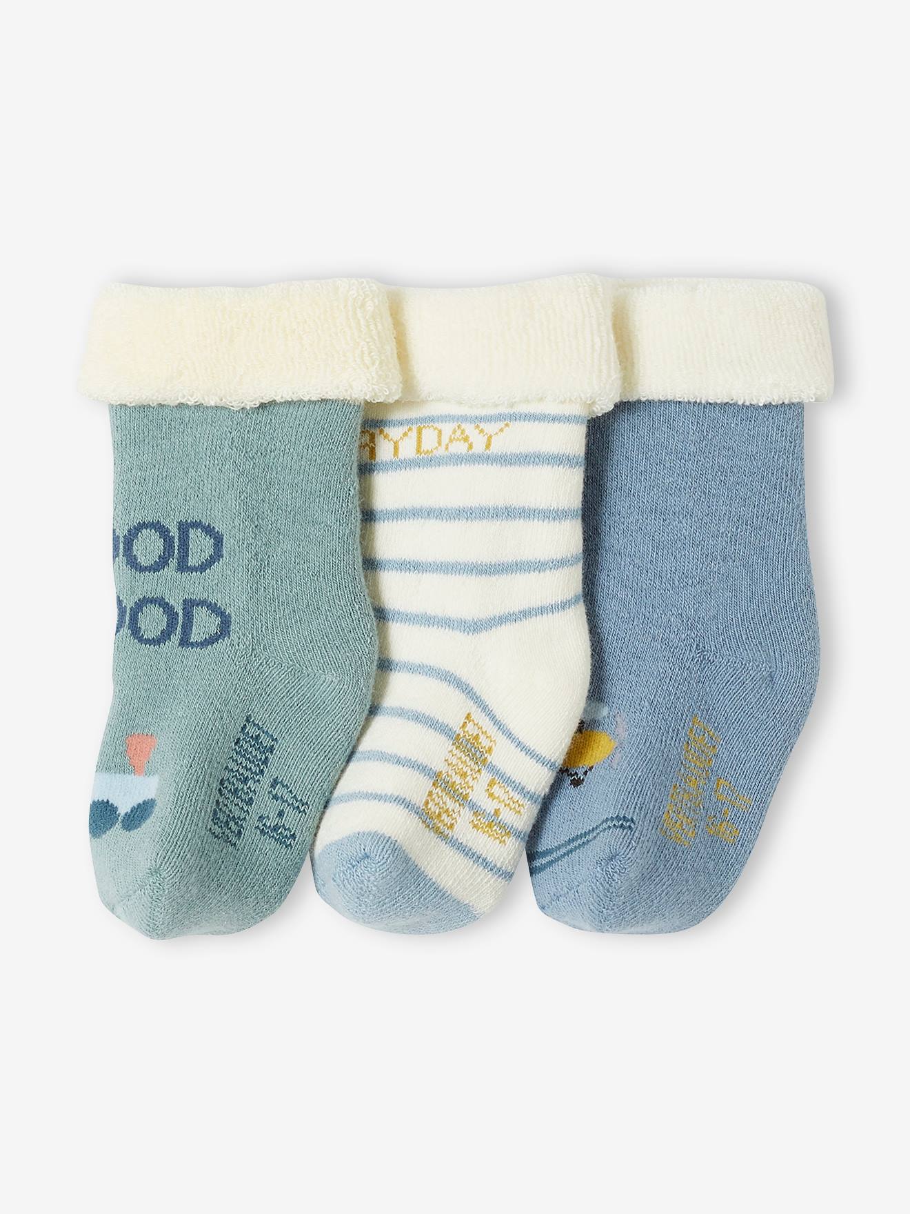 Lot de 3 paires de chaussettes avion et train bébé garçon bleu glacier