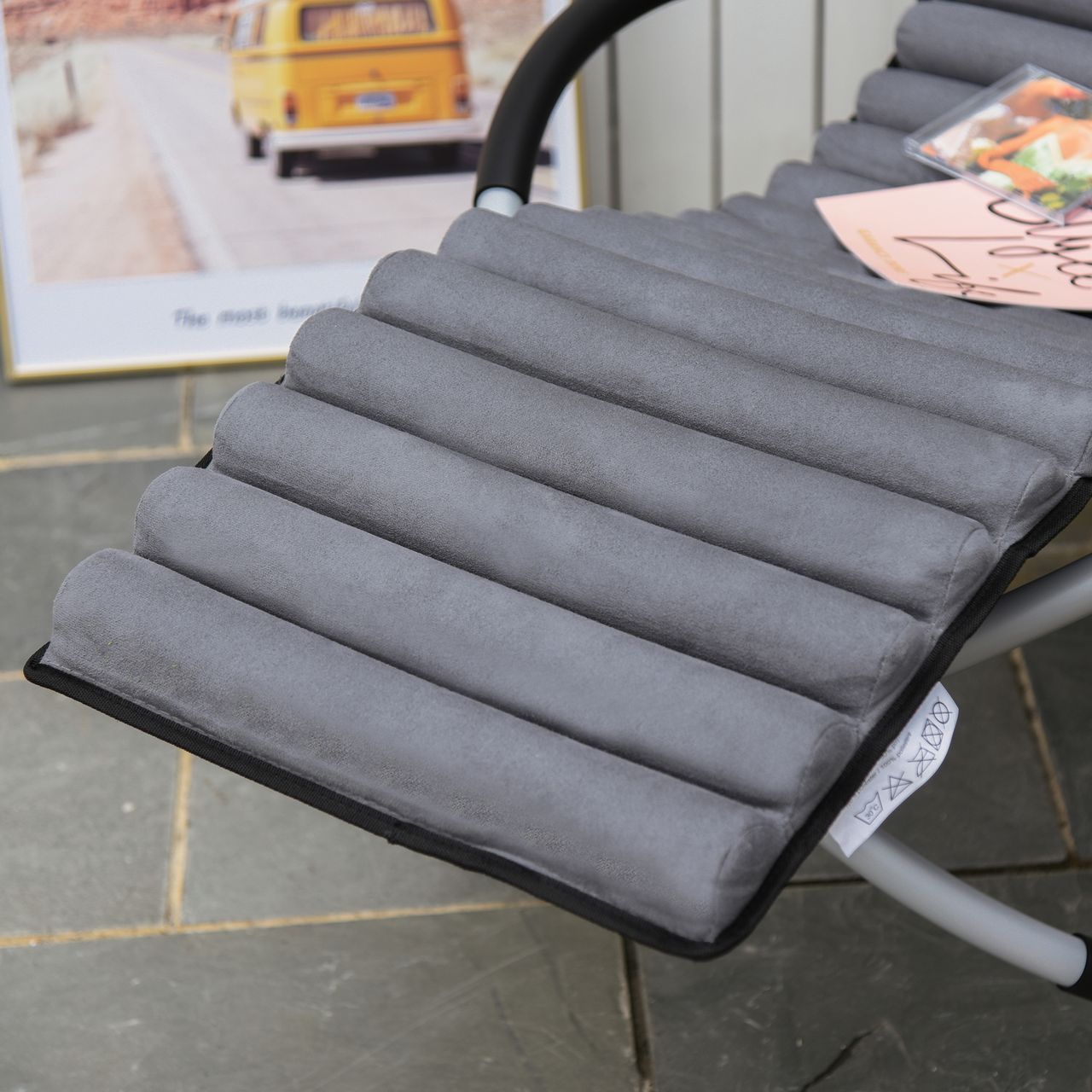 Outsunny Schaukelstuhl ergonomischer 2 In 1 Schwingsessel Gartenstuh Schaukelliege Metall Texteline kugelförmig Dunkelgrau 150 x 62 x 88 cm
