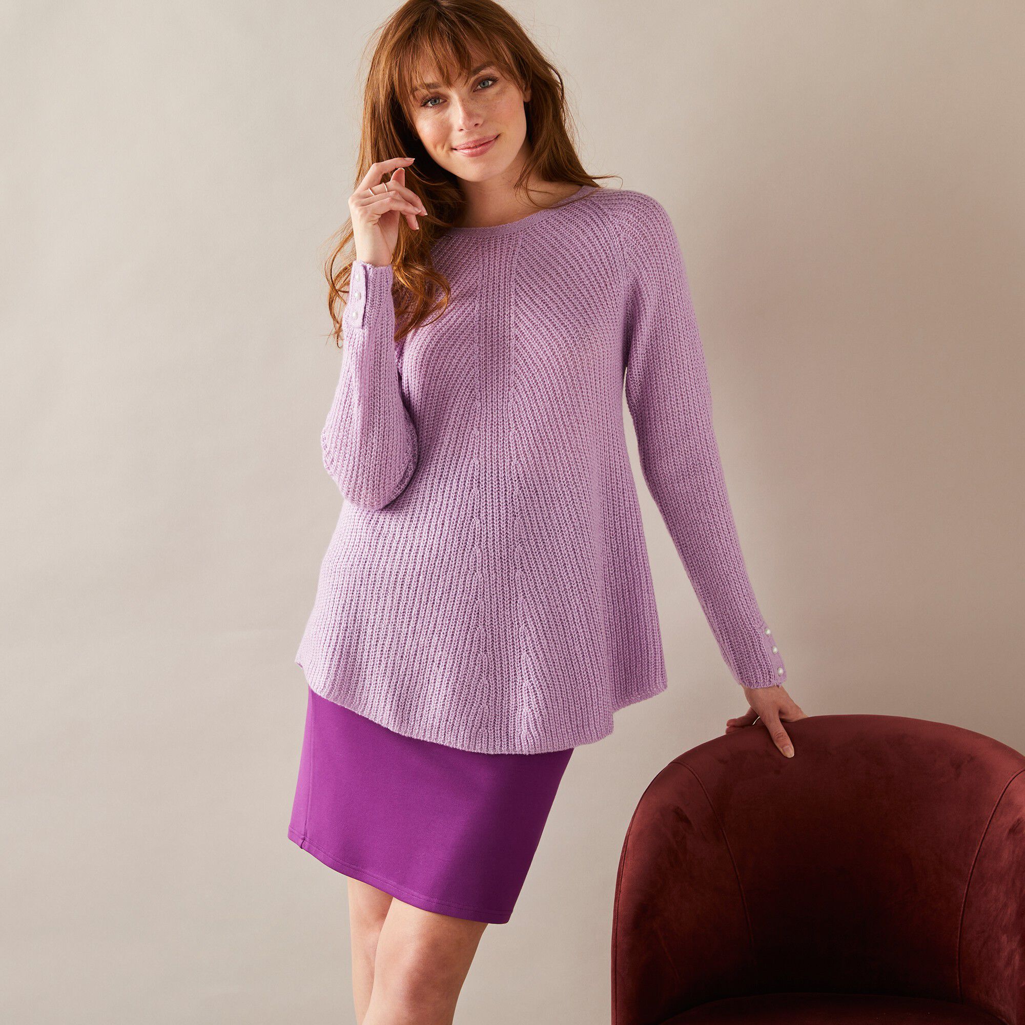 Jupe droite maille unie, taille élastiquée
