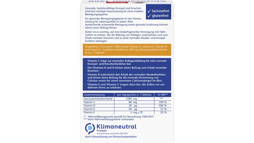 Doppelherz Glucosamin 1200 + D3 + K + C 30 Tabletten