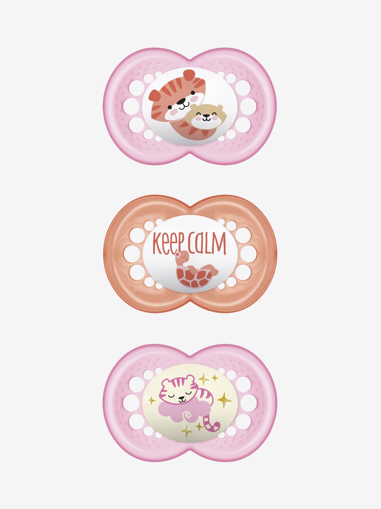 Lot de 3 sucettes en silicone MAM 18M+ : 2 Original + 1 Nuit lot bleu motifs oursons ou bat