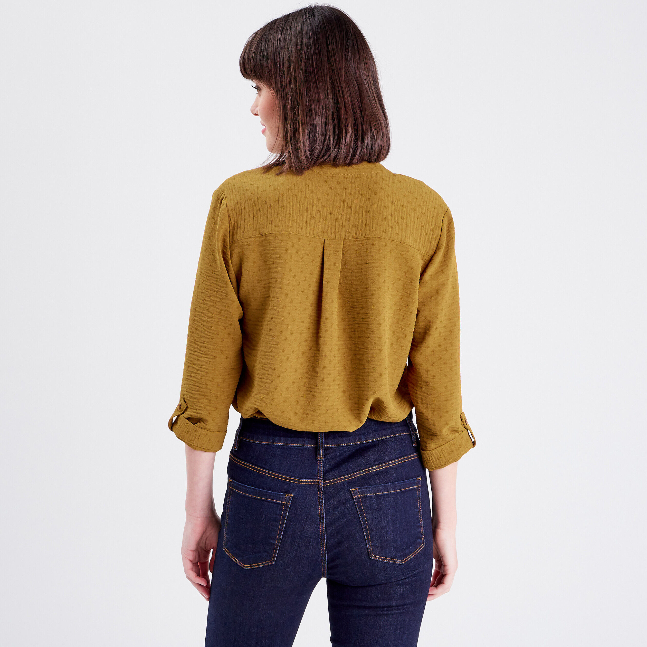 Chemise manches 3/4 vert olive femme | Cache Cache
