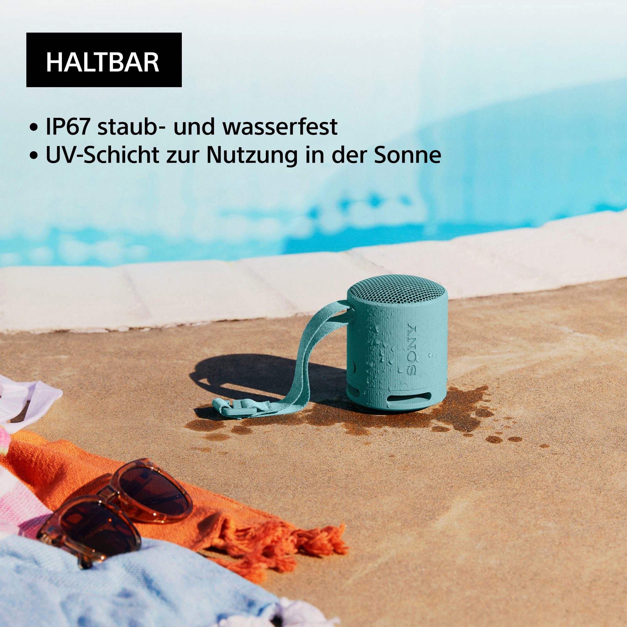 Sony SRS-XB100 Stereo Bluetooth-Lautsprecher (Bluetooth, Kabellos, wasser- und staubdicht, 16-Std.-Akku, umweltfreundlich)