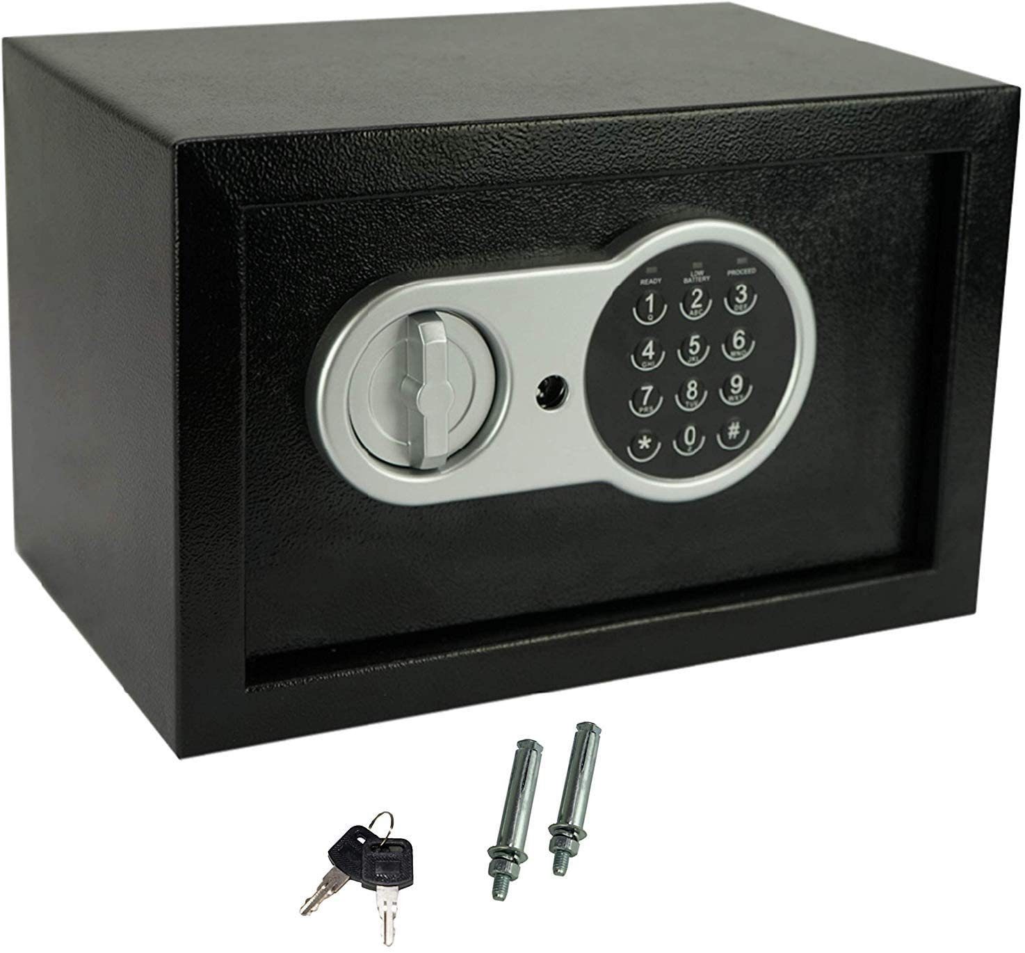 JUNG Tresor Safe elektronisch, Möbeltresor Zahlenschloß + 2 Schlüssel, Tresor (klein, kompakt, tragbar, einbaubar, Doppelstahlbolzen Sicherheitsbox für Hotel, Büro und Heim), Hotel, Wandtresor, Schrank, Safe Box Geld, Tresor für zu Hause, Code