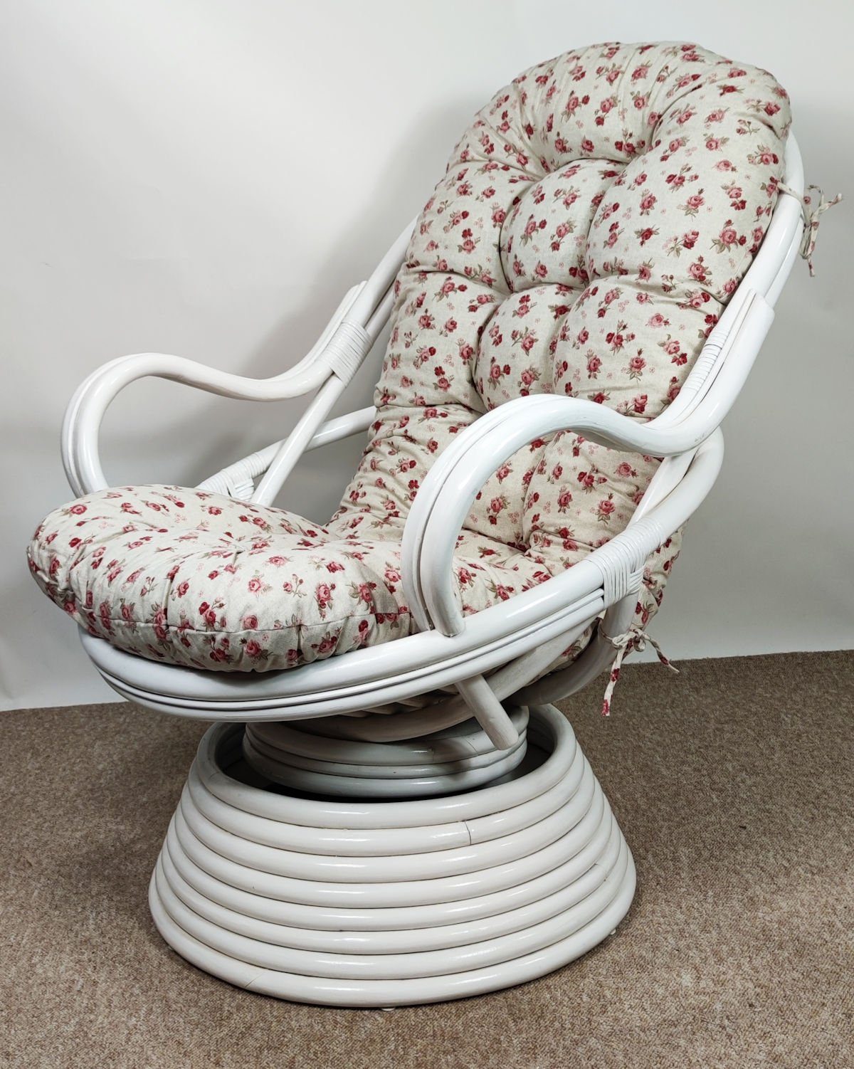 Rattani Rattanstuhl Rattan Drehsessel, Drehwippsessel Linda Weiß Lackiert