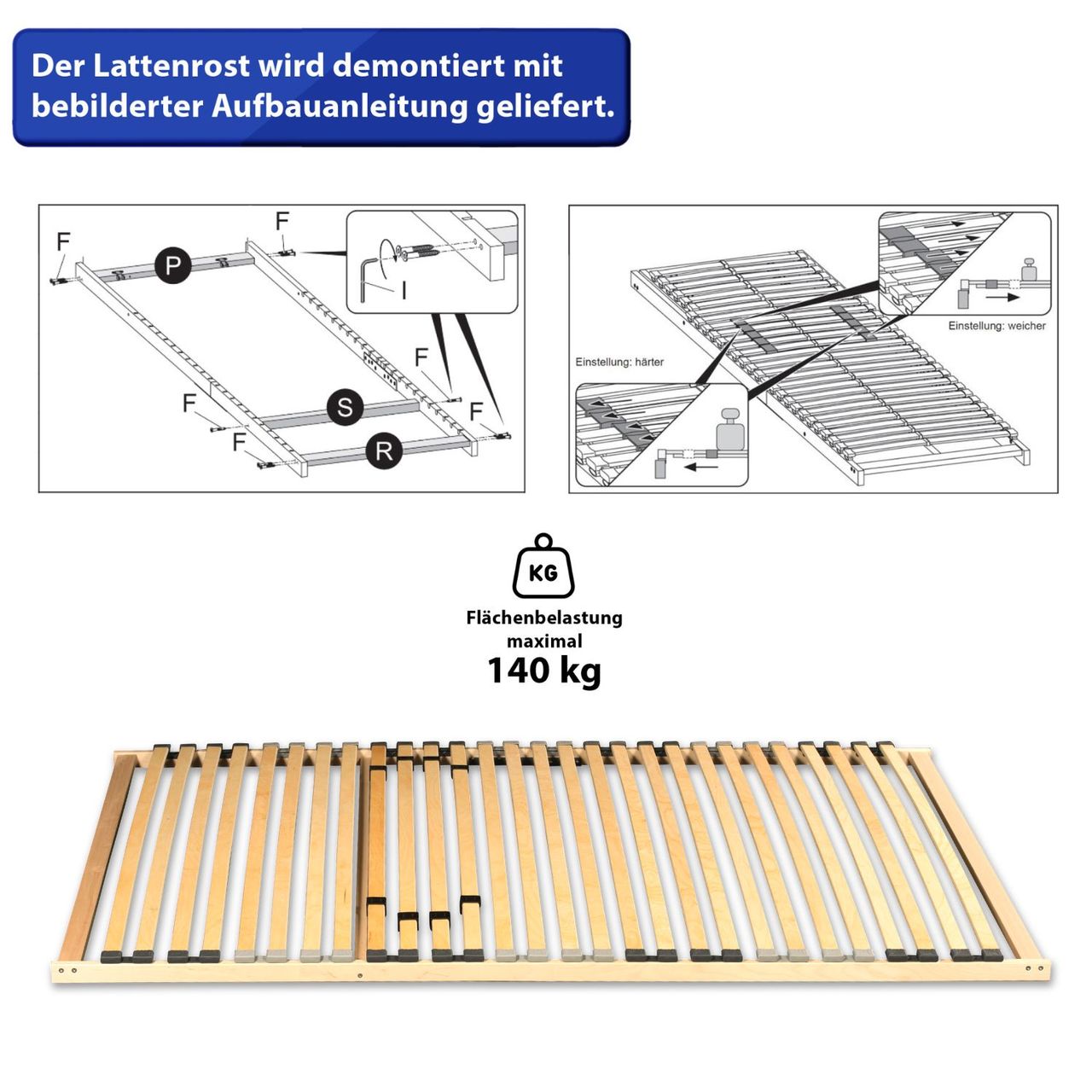 Coemo BASIC Lattenrost 100 x 210 cm starr - nicht verstellbar LANG