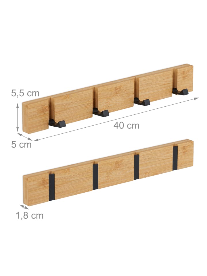 relaxdays Garderobenleiste in Natur/ Schwarz - (B)40 x (H)5,5 x (T)5 cm günstig kaufen onesize