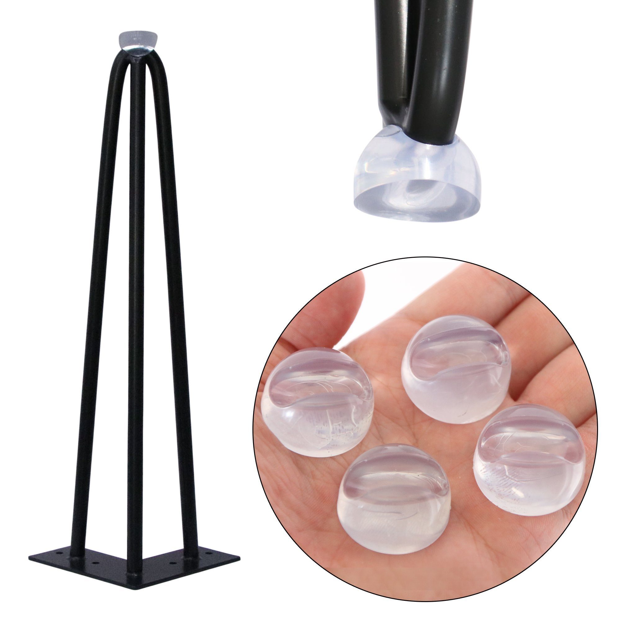 Mucola Tischbein Tischbeinschoner Bodenschutz 4er Set Hairpin 12mm Schwarz Transparent, Rutschfest