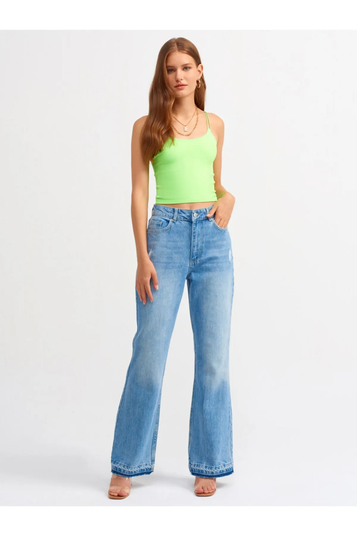 Dilvin  3528 Elastisches Crop Top – Neongrün