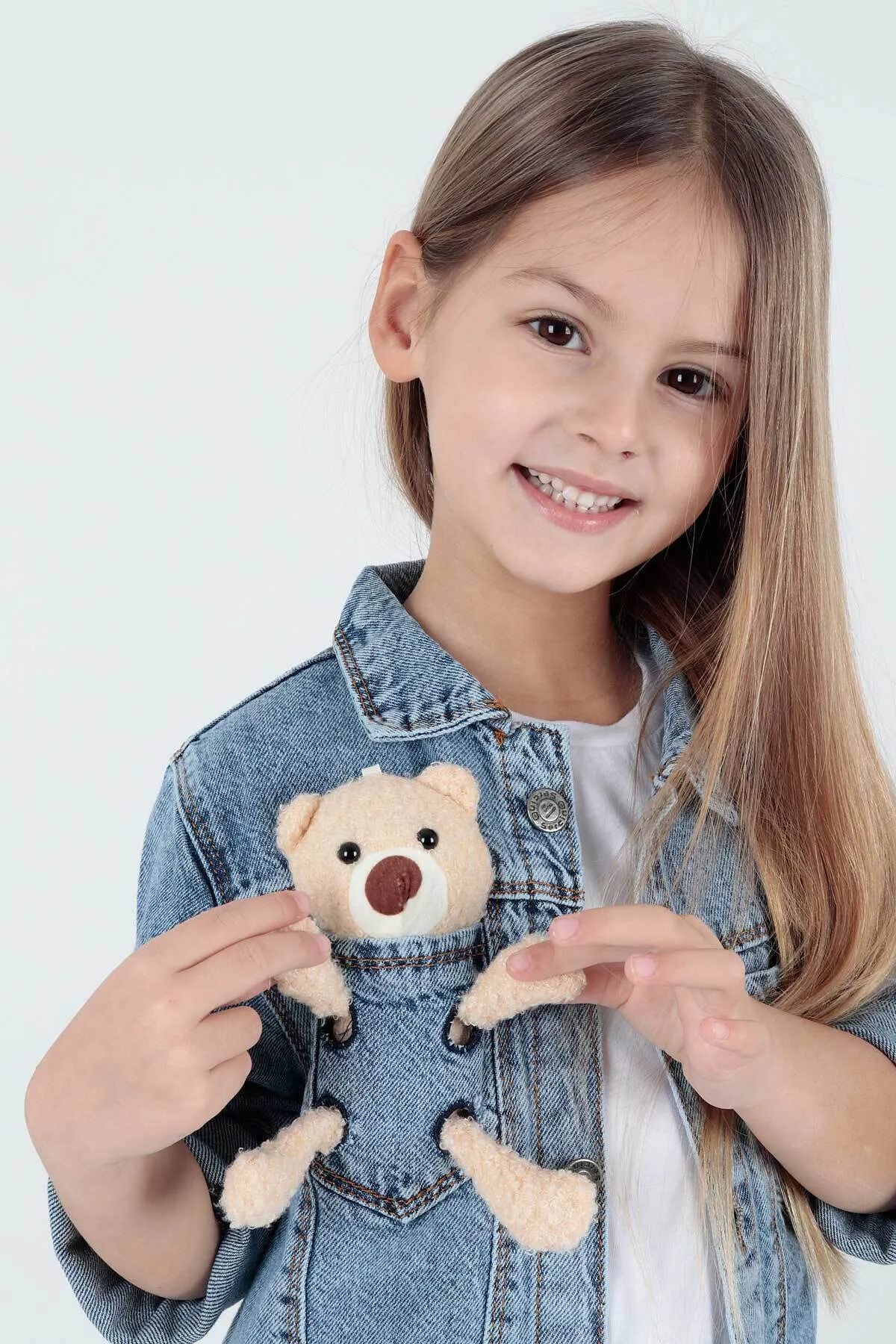 AHENGİM  Mädchen-Jeansjacke aus Baumwolle mit Teddybär-Motiv, lässig, modisch, Ak22176023