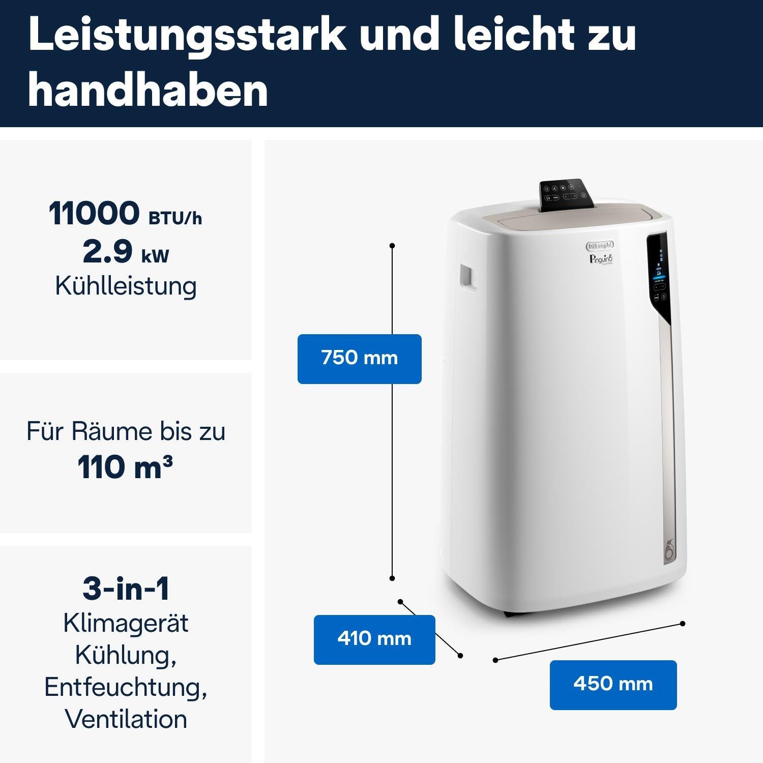De'Longhi Klimagerät PAC EL112 CST WIFI, für Räume bis 44 m²