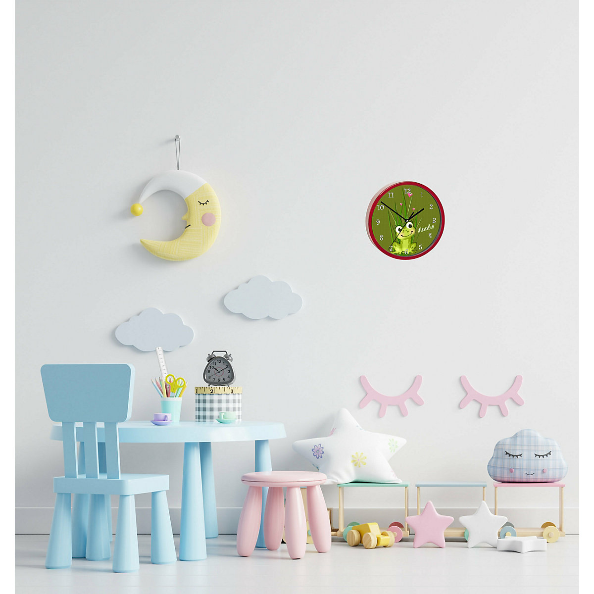 Kinder Wanduhr personalisiert mit Name Frosch-Graß