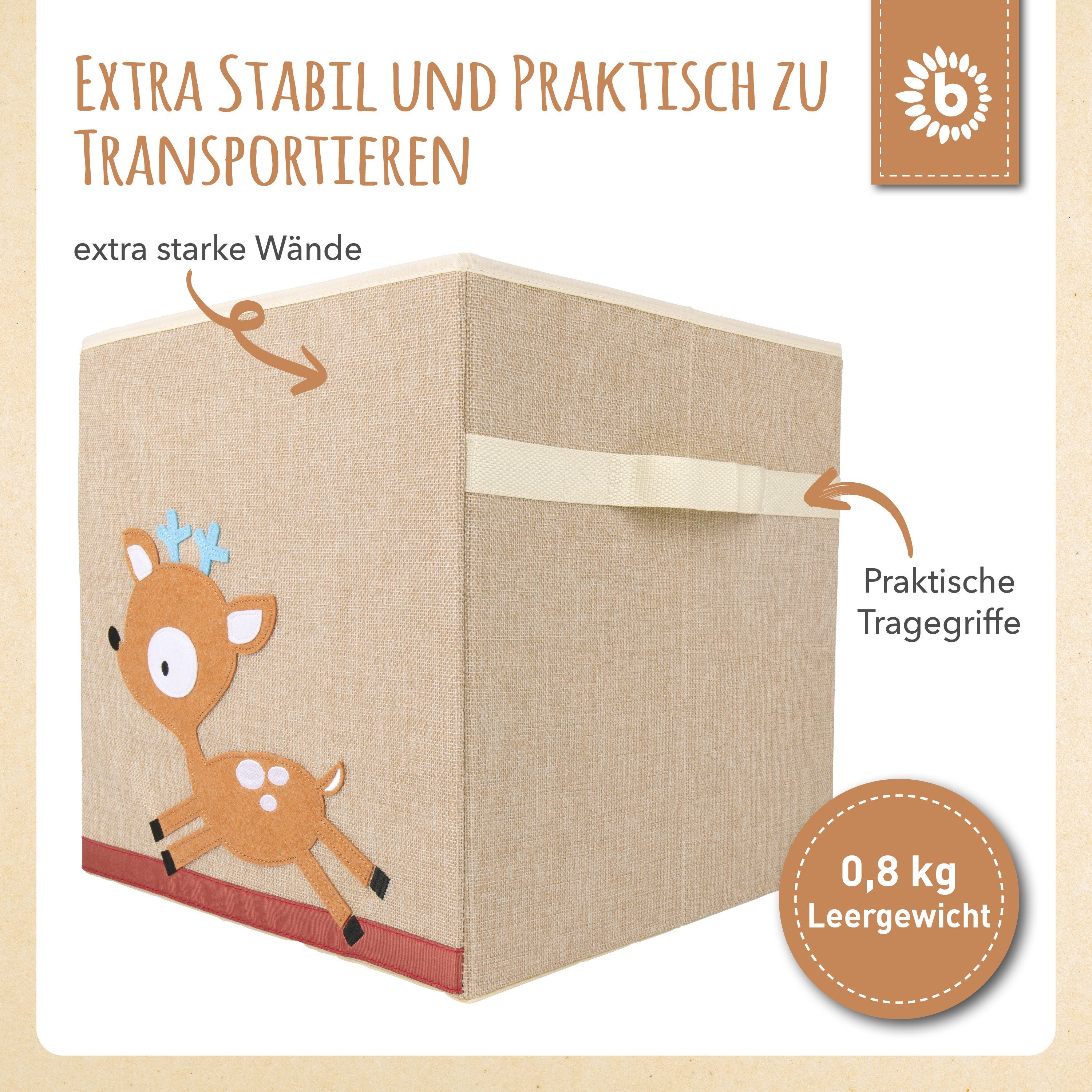 BIECO Spielzeugtruhe Bieco Aufbewahrungsbox Kinder Reh Motiv ca. 36L faltbar Süße Spielzeug Kiste für Kallax Regal Aufbewahrungsbox 33x33x33 Kallax Boxen für Spielzeug Aufbewahrung Storage Box Kallax Korb